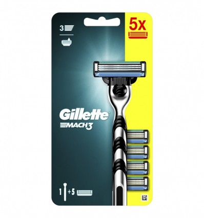Бритва для бритья мужская Gillette Mach3 c 5 сменными картриджами