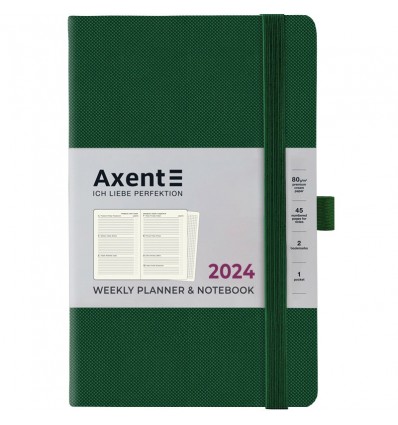 Еженедельник 2024 Axent Partner Soft Diamond, 125х195 мм, изумрудный