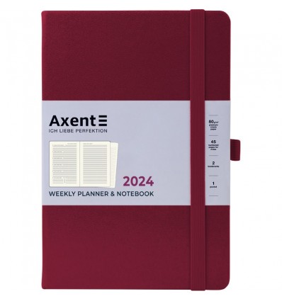 Еженедельник 2024 Axent Prime Strong, 145x210 мм, винный