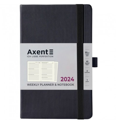 Еженедельник 2024 Axent Partner Lines, 125х195, черный