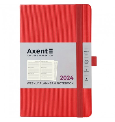 Еженедельник 2024 Axent Partner Lines, 125х195, ярко красный