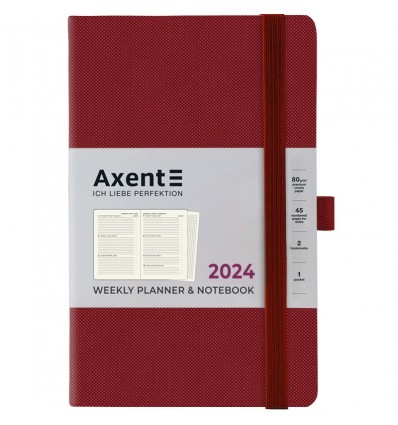 Еженедельник 2024 Axent Partner Soft Diamond, 125х195 мм, бордовый