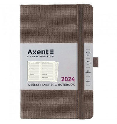 Еженедельник 2024 Axent Partner Soft Diamond, 125х195 мм, ореховый