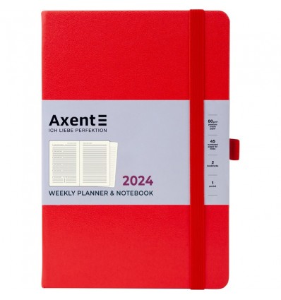 Еженедельник 2024 Axent Prime Strong, 145x210 мм, червоний