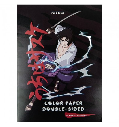 Папір кольоровий двосторонній Kite Naruto А4, 15 аркушів