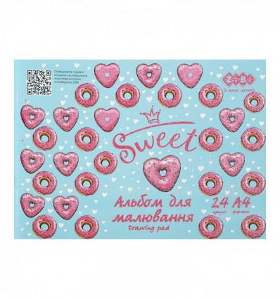 Альбом для рисования KIDS Line DONUTS ZB.1432-10, А4, 24 л., 120 г/м2, на скобе, розовый,