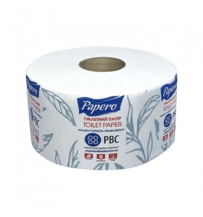 Папір туалетний PAPERO целюлозний "Джамбо" 100м, на гільзе, двошаровий, білий