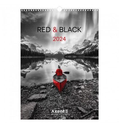 Календар настінний квартальний 2024 Axent Red & Black, А3