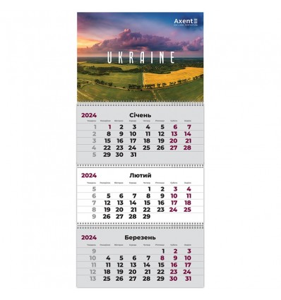 Календар настінний квартальний 2024 Axent UA 3, 3 пружини