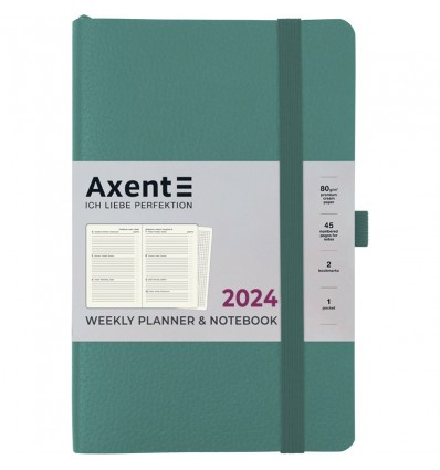 Еженедельник 2024 Axent Partner Soft Skin, 125х195 мм, серо-лазурный