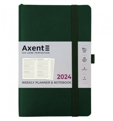 Еженедельник 2024 Axent Partner Soft Skin, 125х195 мм, темно-зеленый