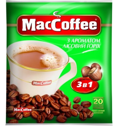 Напій MacCoffee кавовий 3в1 аромат Лісовий горіх 20х18г