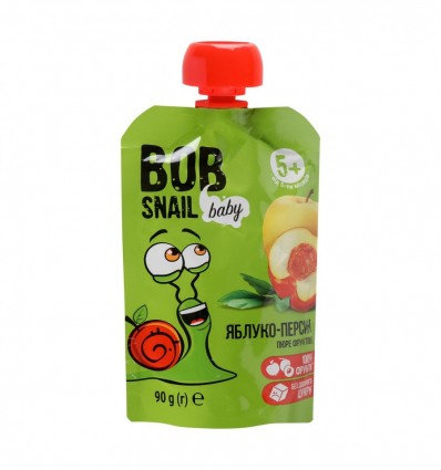 Пюре Bob Snail Яблуко-персик фруктове для дітей від 5-ти місяців 90г