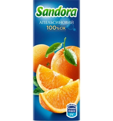 Сок Sandora апельсиновый неосветлённый 200мл
