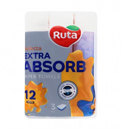 Рушники паперові Ruta Selecta Extra Absorb 3-шарові 12 рулонів