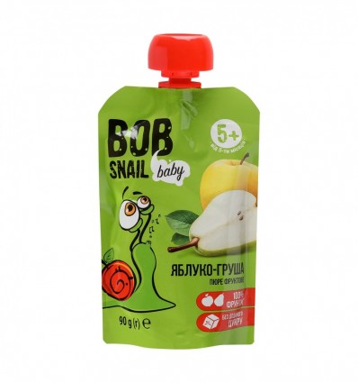 Пюре Bob Snail Яблуко-груша фруктове для дітей від 5-ти місяців 90г