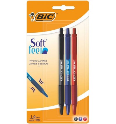 Комплект ручок "Soft Clic", с грипом, 3 шт в блистере