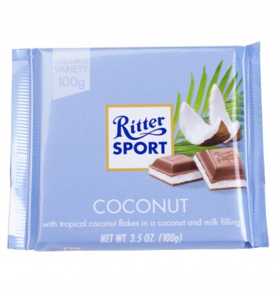 Шоколад Ritter Sport молочный с начинкой кокос-молочный крем 100г