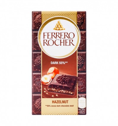 Шоколад Ferrero Rocher чорний з горіховою начинкою 55% 90г