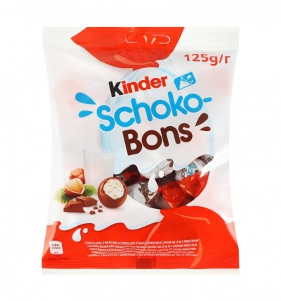 Цукерки Kinder Schoko-Bons з молочною начинкою і горіхами 125г