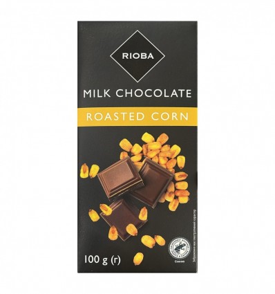 Шоколад Rioba молочний зі шматочками смаженої кукурудзи і морською сіллю 100г