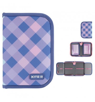 Пенал Kite Purple Chequer K24-622-3, 1 відділення, 2 відвороти, без наповнення