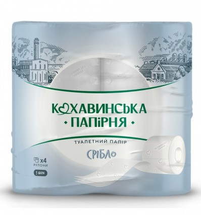 Папір туалетний КОХАВИНКА "Срібло", по 4 рул., на гільзі, 3 шари, білий ( kx.50972 )