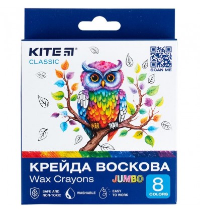 Крейда воскова Kite Classic K-076 Jumbo, 8 кольорів