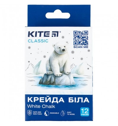 Крейда біла кругла, 12 шт. Kite Classic