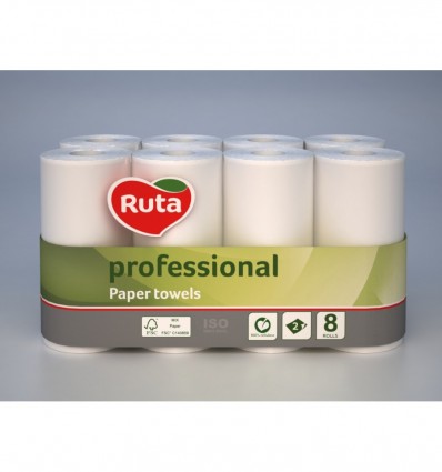 Рушники паперові "RUTA" Professional, 8 рулонів на гільзі, 2-х шарові, білі ( rt.93639 )