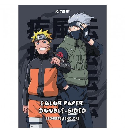 Бумага цветная двусторонняя Kite Naruto NR24-250, А4, 15 листов/15 цветов