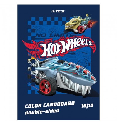 Картон кольоровий двосторонній Kite Hot Wheels HW24-255, А4, 10 аркушів/10 кольорів