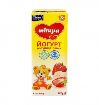 Йогурт Milupa Клубника-банан для детей от 8-ми месяцев 2.1% 207г