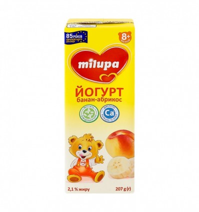 Йогурт Milupa Банан-абрикос для дітей від 8-ми місяців 2.1% 207г