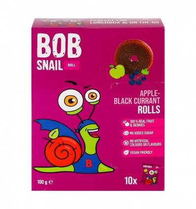 Цукерки Bob Snail Rolls Apple-black currant фруктово-ягідні натуральні 10х10г