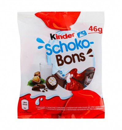 Конфеты Kinder Schoko-Bons с молочной начинкой и орехами 46г