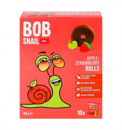 Цукерки Bob Snail Rolls Apple-strawberry фруктово-ягідні натуральні 10 х 10г