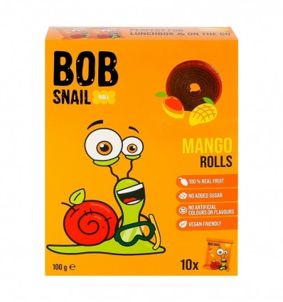 Цукерки Bob Snail Rolls Mango фруктові натуральні 10 х 10г