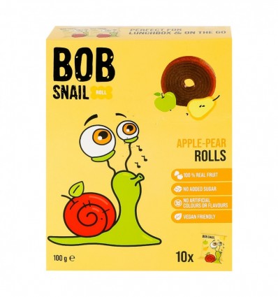 Цукерки Bob Snail Rolls Apple-pear фруктові натуральні 10 х 10г