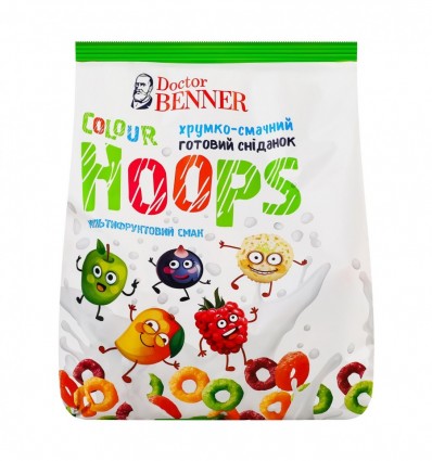 Завтрак готовый Doctor Benner Colour Hoops мультифруктовий вкус 400г