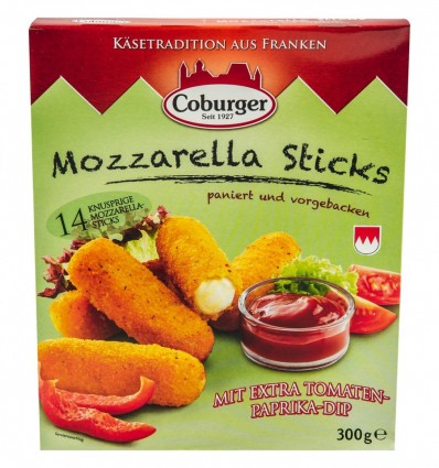 Сир Coburger Mozzarella Sticks м`який в паніровці 45% 300г