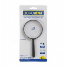 Лупа BUROMAX BM.4315, пластик, 3X/ d90мм, чорна