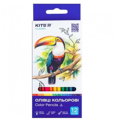 Карандаши цветные трехгранные Kite Classic K-053, 12 шт