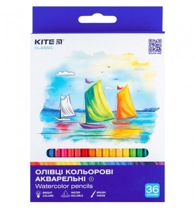 Олівці кольорові акварельні Kite Classic K-1052, 36 шт