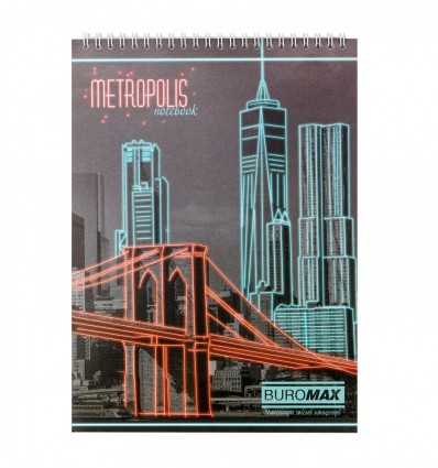 Блокнот на пружине сверху METROPOLIS, А4, 48 л., клетка, картонная обложка, красный
