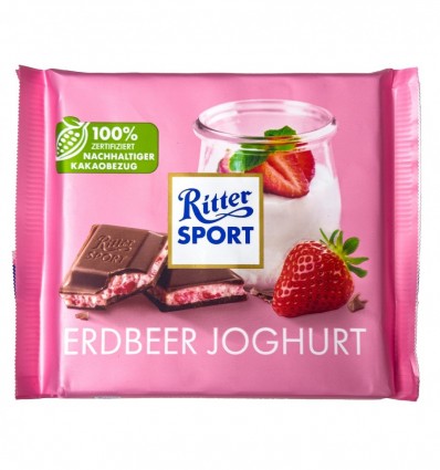 Шоколад Ritter Sport молочний з полунично-йогуртовою начинкою 100г