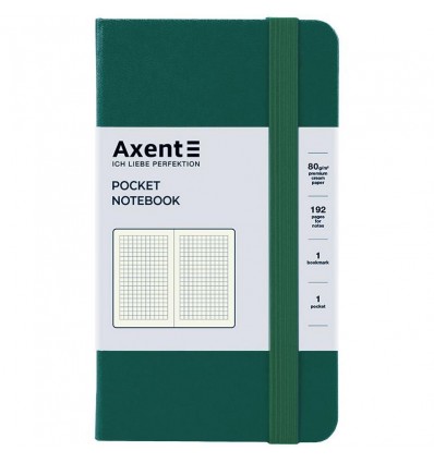 Книга записна Axent Partner 8301-61-A, 95x140 мм, 96 аркушів, клітинка, зелений ліс