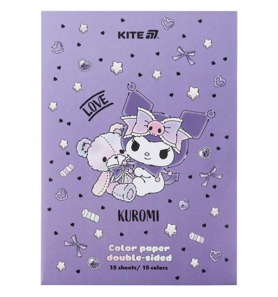 Бумага цветная двусторонняя Kite Kuromi HK24-250-2, А4, 15 акушей