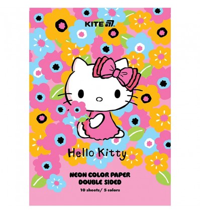 Бумага цветная неоновая Kite Hello Kitty HK24-252-1, A4, 10 листов/5 цветов