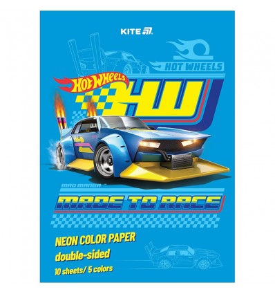 Бумага цветная неоновая Kite Hot Wheels HW24-252, A4, 10 листов/5 цветов